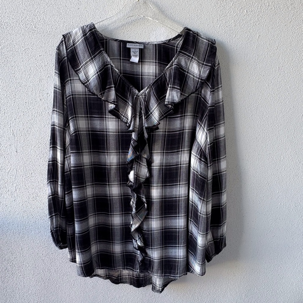 Catherineās 1X Black White Plaid Ruffle Softā Popover Western Cowgirl Boots